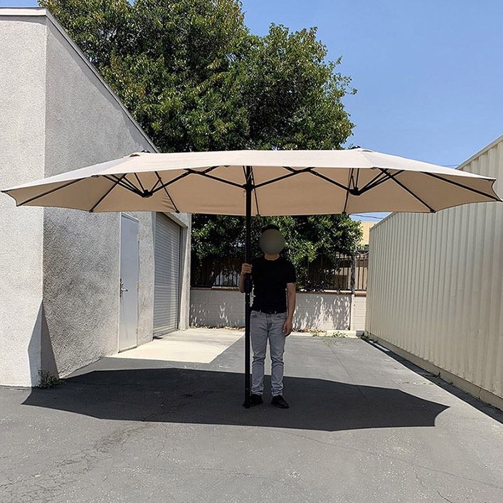 15ft Double-Sided Patio Umbrella With Crank And Heavy Duty Base – Riztyfurniture, Black Iron Pole
