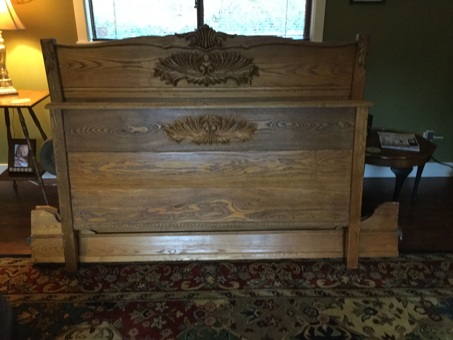 Antique solid oak bed frame: Headboard, Footboard and side rails