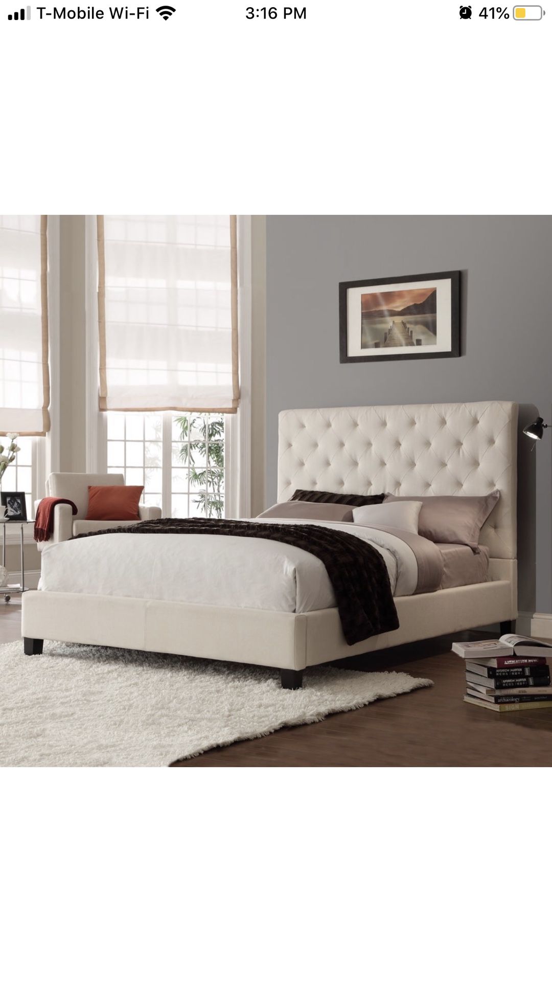 TRIBECCA Home Sophie Beige Fabric Tufted KING size Upholstered BED
