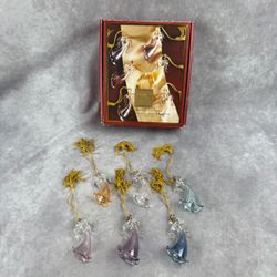 VTG Blown Glass Angel Christmas Ornaments Set 6 Assorted Iridescent Colors READ
