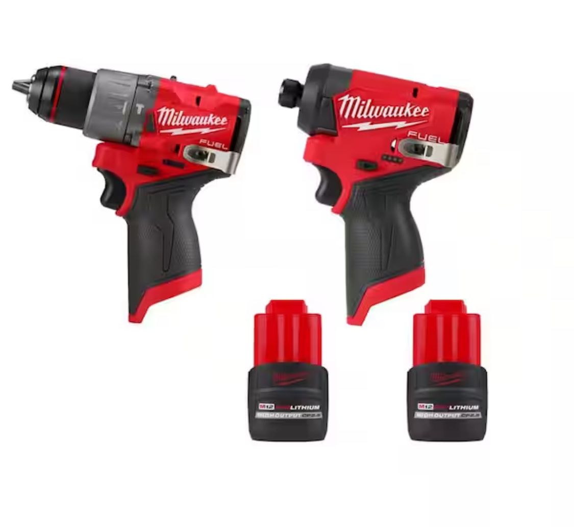 M12 Fuel Milwaukee 1/4” Impact Driver And 1/2” Hammer Drill Plus 2 Batteries 