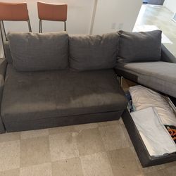 Modern Minimalist Gray Sectional Sofa( Built In Bed And Storage)