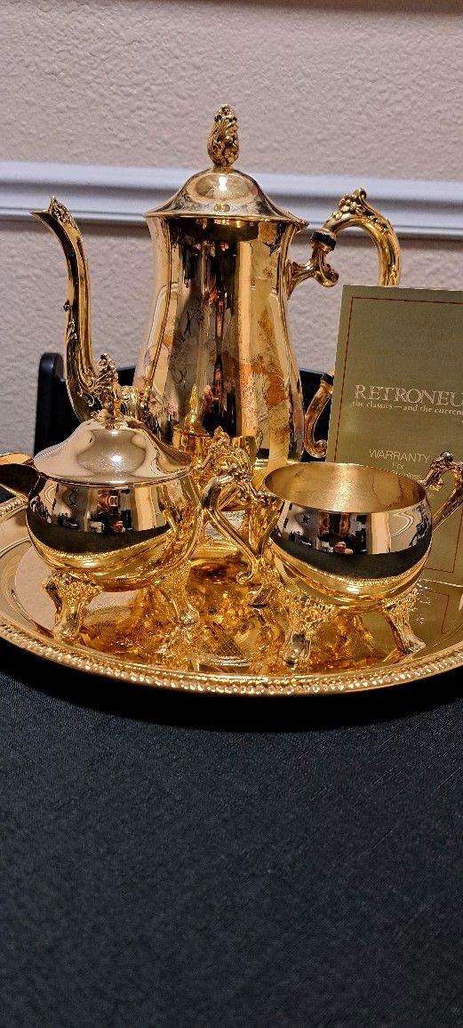 Antique 24 Carat Gold Plated Tea Service, Gold