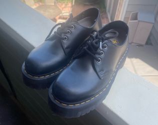 Dr Marten Black Leather Platform with Gold Stitching