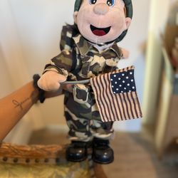 Animated Singing Military Plush Toy – “We Will Rock You” – With American Flag