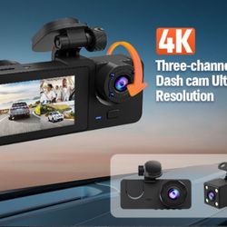3 Channel Dash Cam,4K+1080P Dash Cam Front and Rear Inside, Dash Camera for Cars, Triple Car Camera with 64GB Card,Built-in G-Sensor, 2’’ IPS Display 