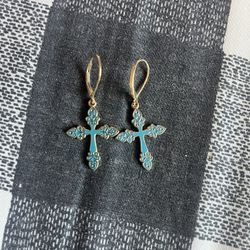 1 Inch Cross Turquoise Earrings