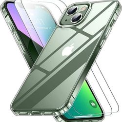 SPIDERCASE Designed for iPhone 13 Case, [Crystal Clear Not Yellowing] [with 2 pcs Tempered Glass Screen Protector] Slim Thin Case for iPhone 13 6.1 in