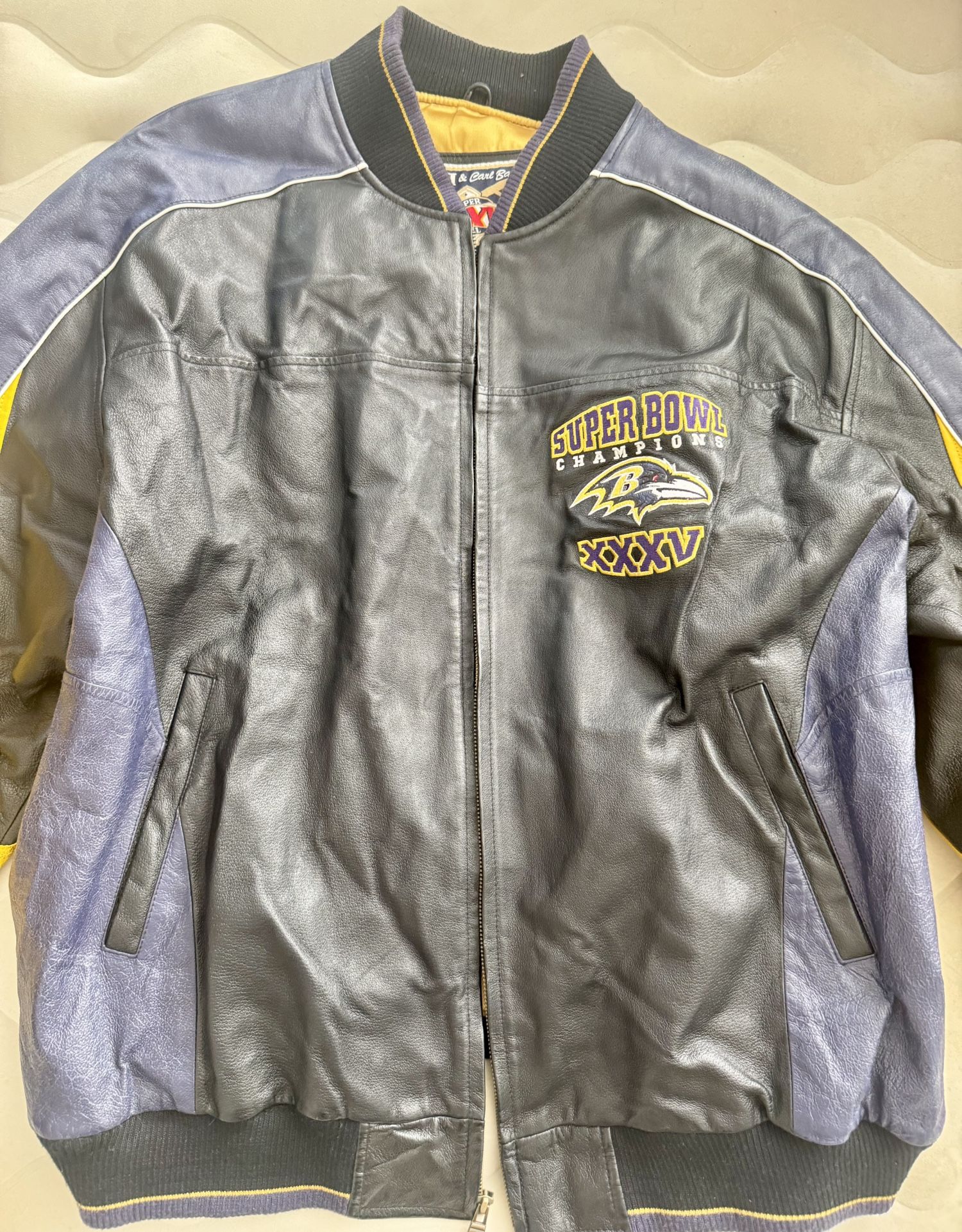 Vintage Baltimore Ravens Super Bowl XXXV Leather Jacket XXL – G-III by Carl Banks