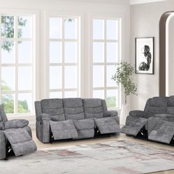 New Oliver, Three-Piece Manual, Reclining Set, Includes Reclining Sofa, Reclining Loveseat, And Recliner With Free Delivery