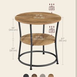 Side Table, Round End Table with 2 Shelves 