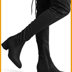 DREAM PAIRS Women's Laurence Over The Knee Thigh High Chunky Heel Boots Size 9