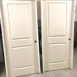2-30 in. x 80 in. 2 Panel Left-Handed Primed Composite Hollow Core Single Prehung Interior Doors
