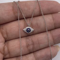 14KT Gold Diamond Sapphire Evil Eye Necklace