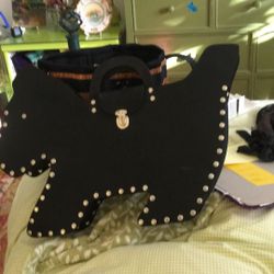 Sulan Black Handbag In Shape Of Dog With  Grommets  19”  Wide By 14” By 3” Wide Synthetic