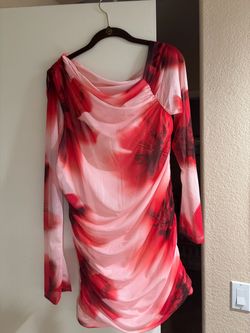 Red Floral Mesh Mini Dress Long Sleeve