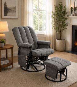 360° Swivel Recliner Chair with Ottoman & Double Side Pockets, Nursing Glider Rocking Recliner Chair, Gliding Chairs for Nursery, Living Room, Bedroom