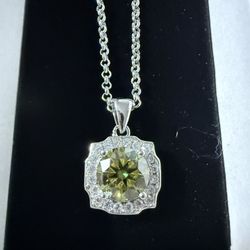 Green Moissanite Pendant, Necklace Sterling Silver