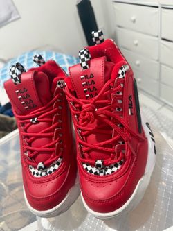 Fila Red Chunky Sneakers with Checkered Detail
