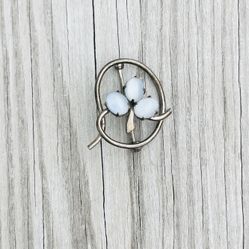 Vintage WRE Sterling Moonstone Shamrock Brooch