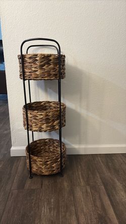 3-Tier Wicker Basket Stand