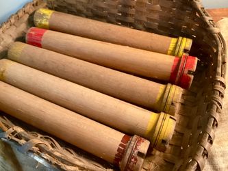 5 vintage wooden mill bobbins textile