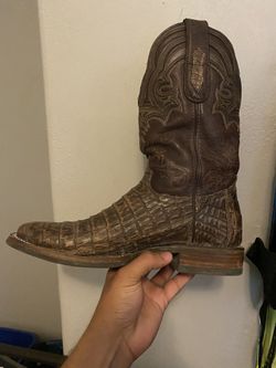 Square Toe Boots Crocodile Skin