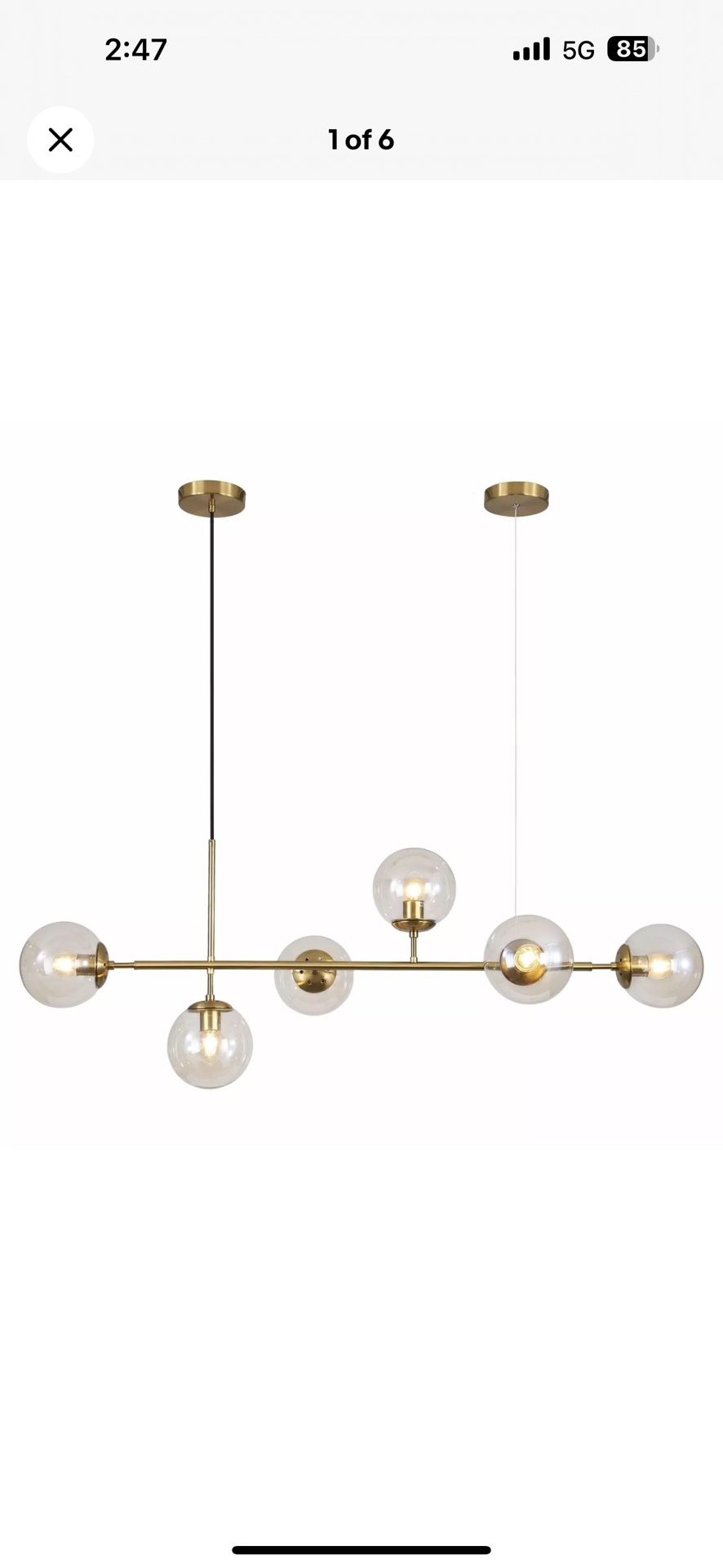 KCO Lighting Modern Brass Chandelier Mid Century Gold Sputnik Pendant Light 6-L