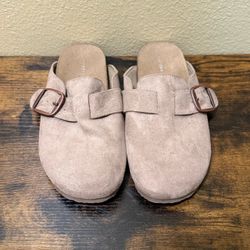 Women’s Size 4 Madden Girl Prim Taupe Suede Buckle Mule Clogs