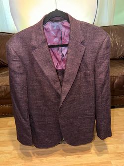 Patrick James Mens Italian Wool Silk Sport Coat Blazer 42R - Grape / Burgundy