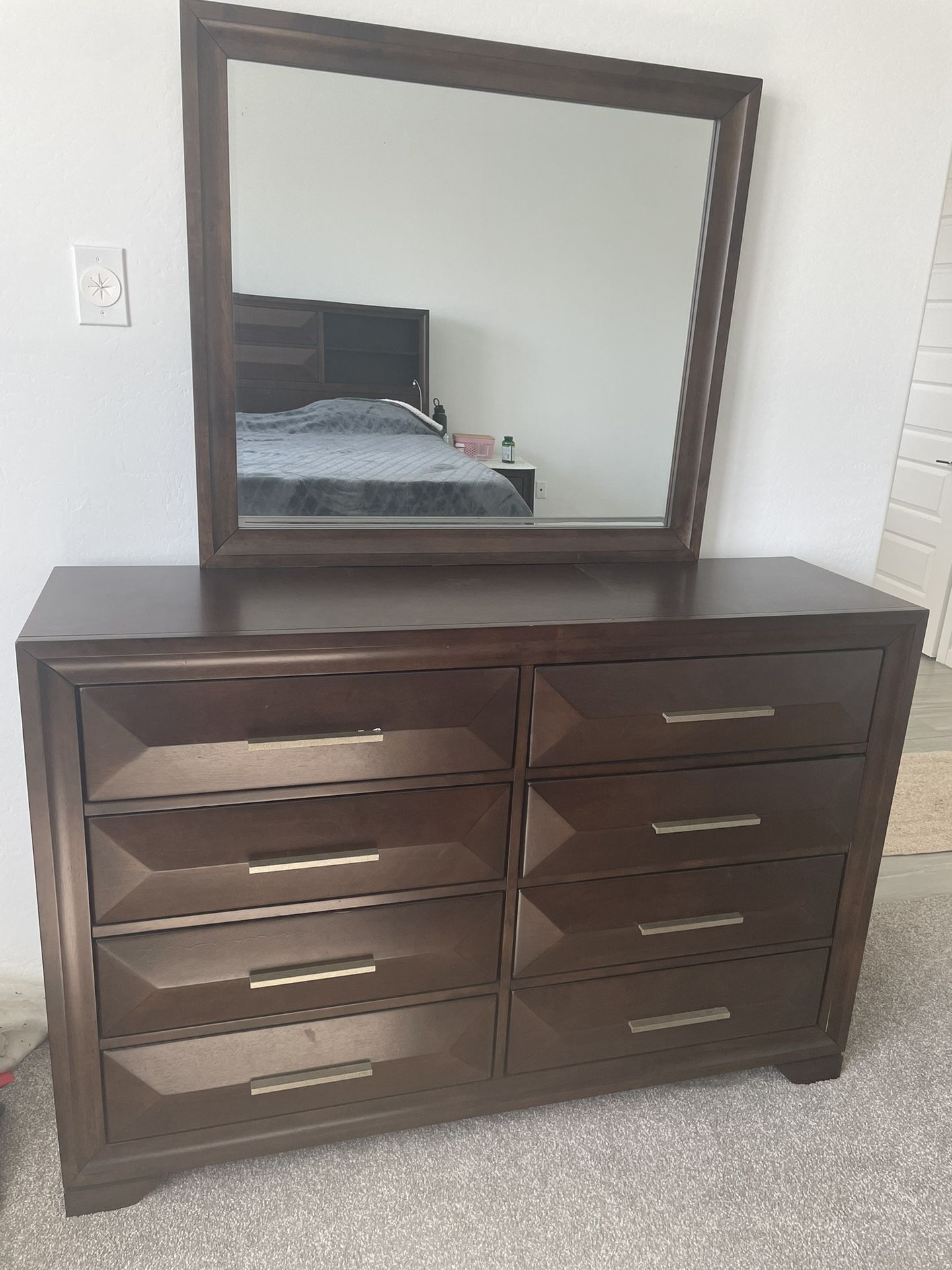 Antique Grey Dresser & Drawer With Mirror , American Furniture 