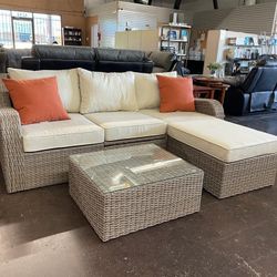 Patio Sectional with Coffee Table Ottoman