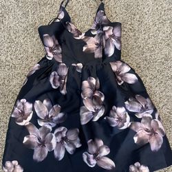 Navy Blue And Purple Floral Dress 