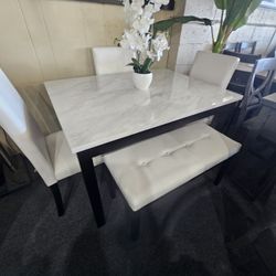 Brand New White Faux Marble Dining Set