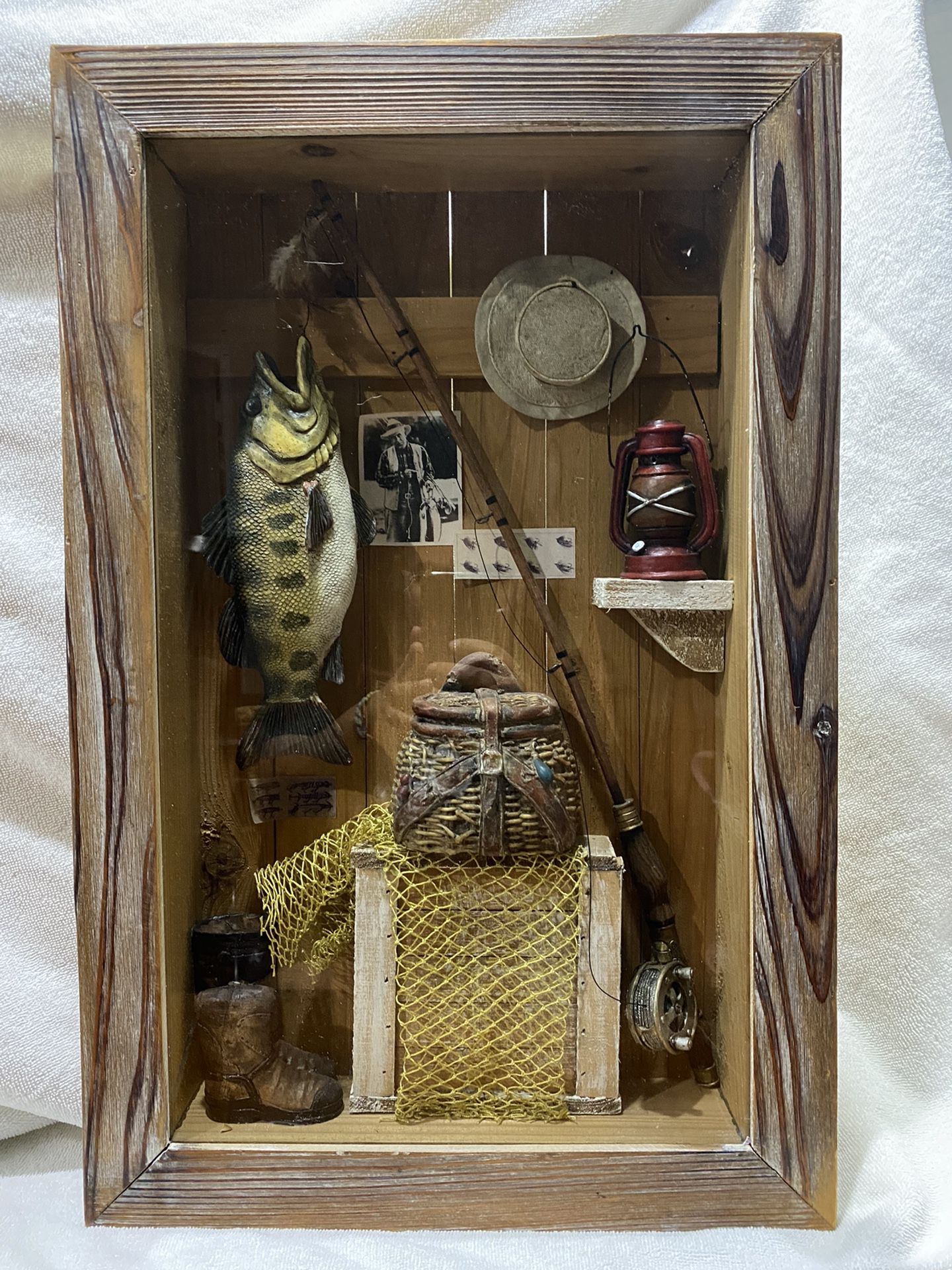 Vintage Fishing Shadow Box Diorama Man Cave Decor for Sale in