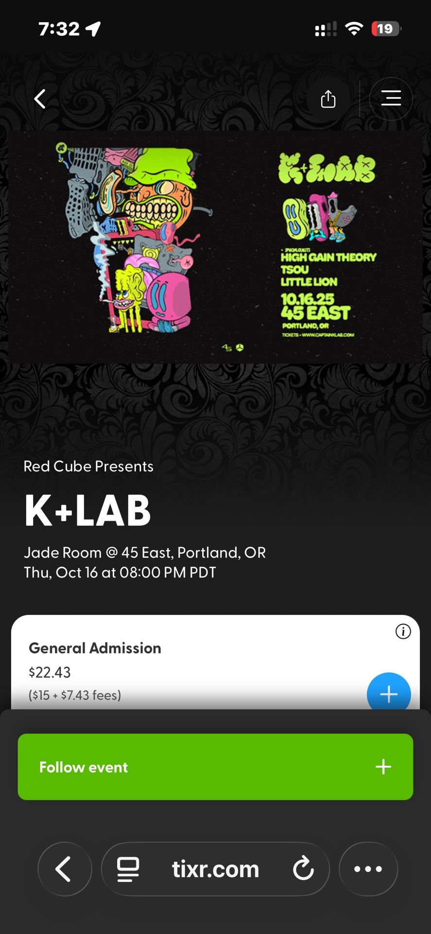 K+Lab tickets For Tonight