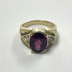 14K Yellow Gold Amethyst Diamond Ring