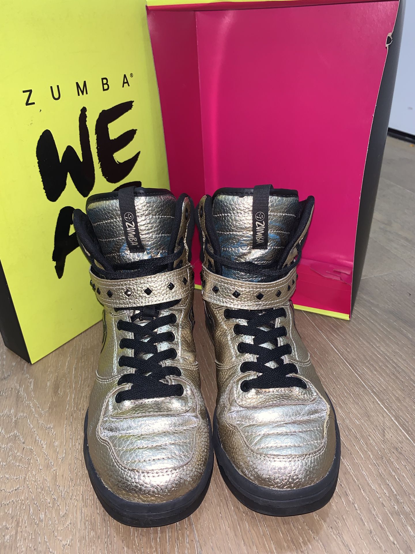 Zumba Court Air High Tops Gold Sneakers with Box Womens Girls Gift