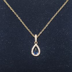 Blue & White Sapphire Teardrop Necklace 