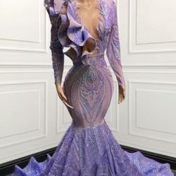 Prom Evening Formal Gown Purple Mermaid Glitter Bling Dress