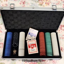 Poker Chip Set in Aluminum Case with Bee Playing Cards