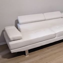 New White Leather Love Seat.  Free Delivery!