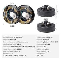 Trailer Hub Drum Kits 5 on 4.5" B.C. with 10" x 2-1/4" Electric Brakes, Self-Adjusting Trailer Brake Assembly for 3500 lbs Axle, 4-Hole Mounting, Back