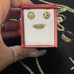 14k Nugget Pinky Ring and Earring Set.