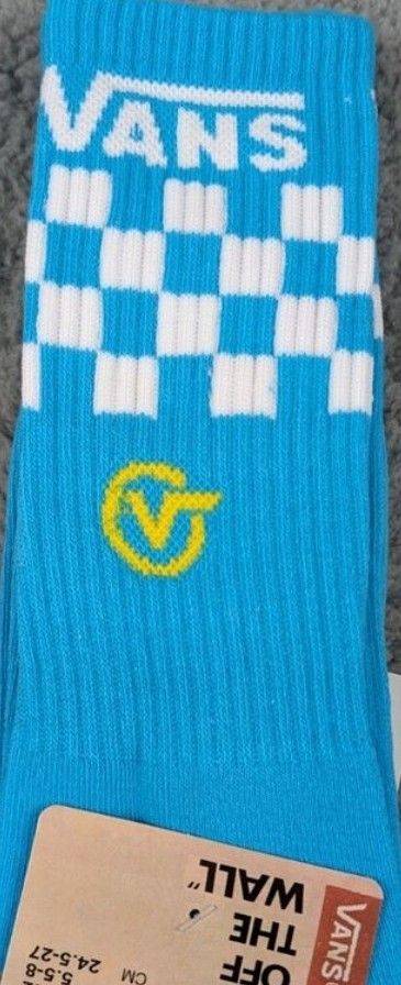 Vans Crew Socks Mens 6.5-9 Blue White Checkerboard Classic Logo Skater Surfer