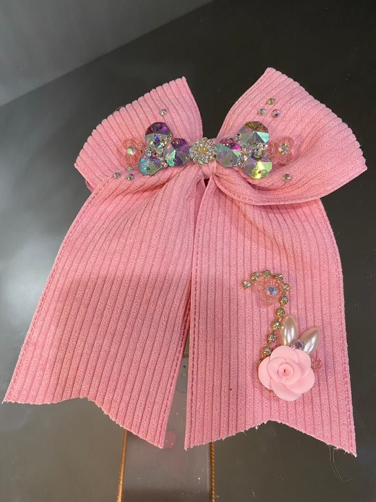 Girls Rhinestone Hair Bow Pink Moño Para Niñas