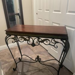 ✨ Modern Wood & Metal Console Table – Sleek Entryway or Sofa Table ✨  🌟 Features: ✅ Stylish Design: Black-brown wood top paired with a sturdy metal f