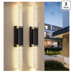 BesLowe 35.3in Large Size Outdoor Wall Light Fixtures with Crystal Bubble Glass, Waterproof Exterior Sconces LED Wall Lanterns