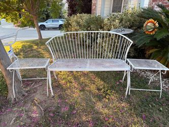 White metal bench for front or back yard.