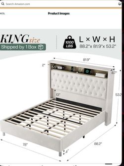 White king size bed frame with led lights